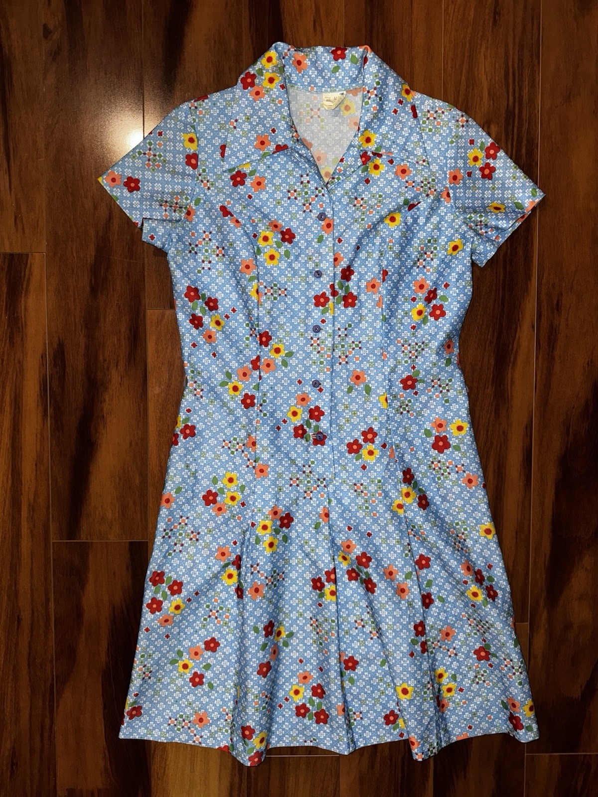 Vintage 60s 70s Sunshine Fashions Floral Zip Dress Sz 16 Union Made USA ILGWU