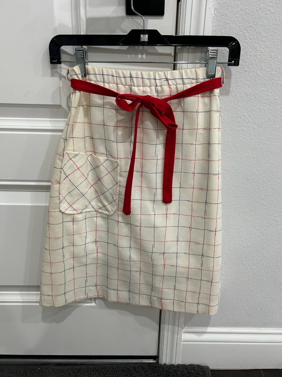 Vintage 1960s The Voyager Checkered Top Skirt Set Cream Red Casual Outfit Set