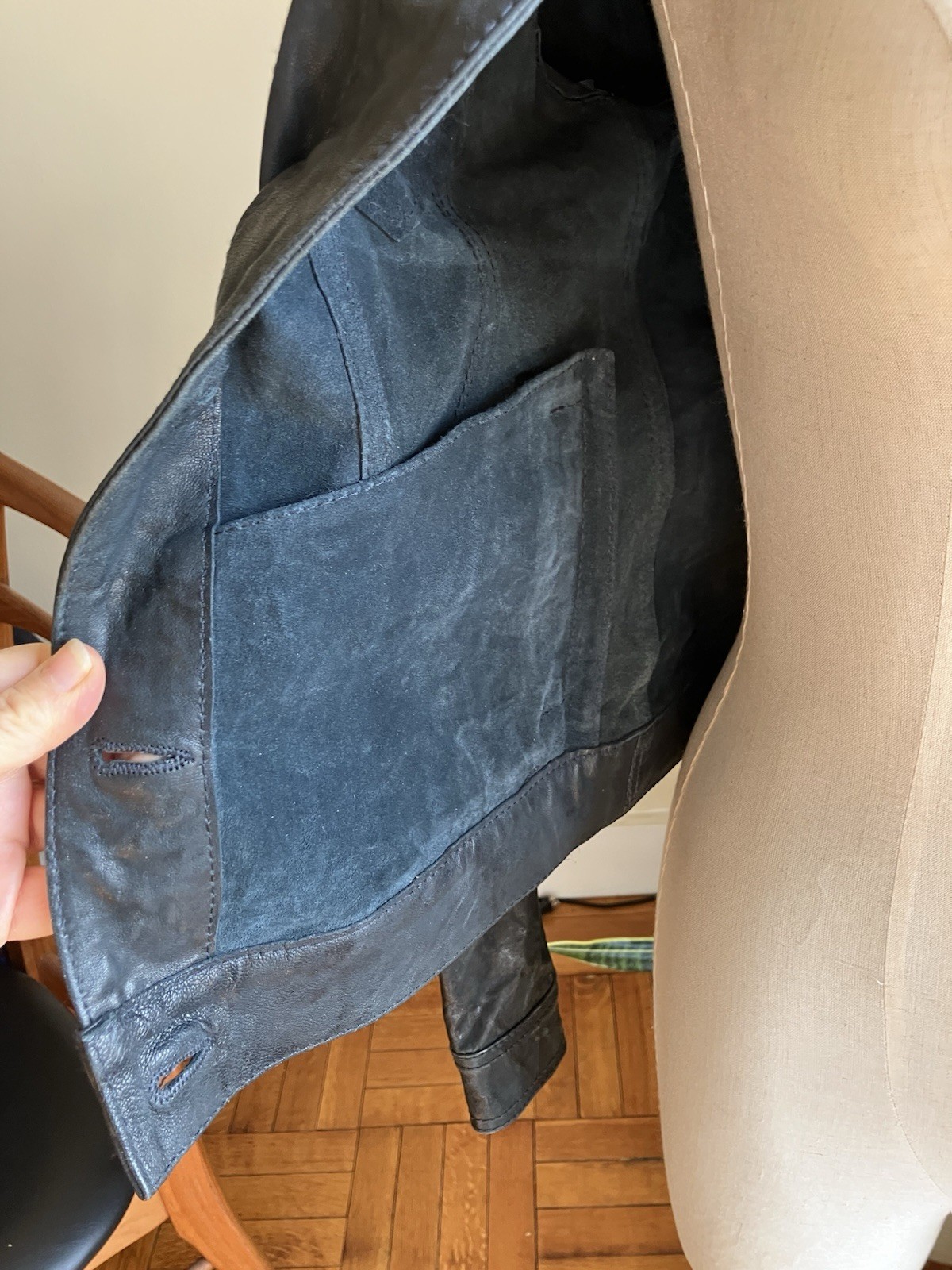 Womens Slim fit Vintage Deep Navy Blue Leather Button-Front Jacket XS