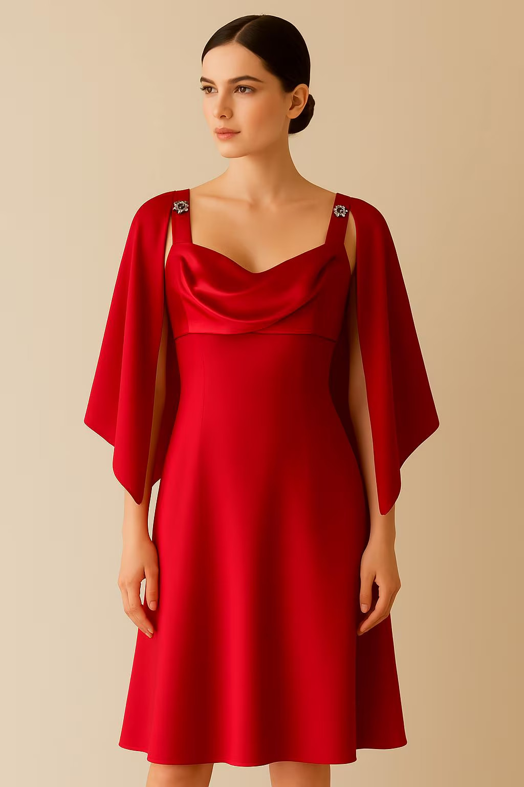 Eureka Red Cowl Neck Dress – Size Small – Excellent vintage Made in USA