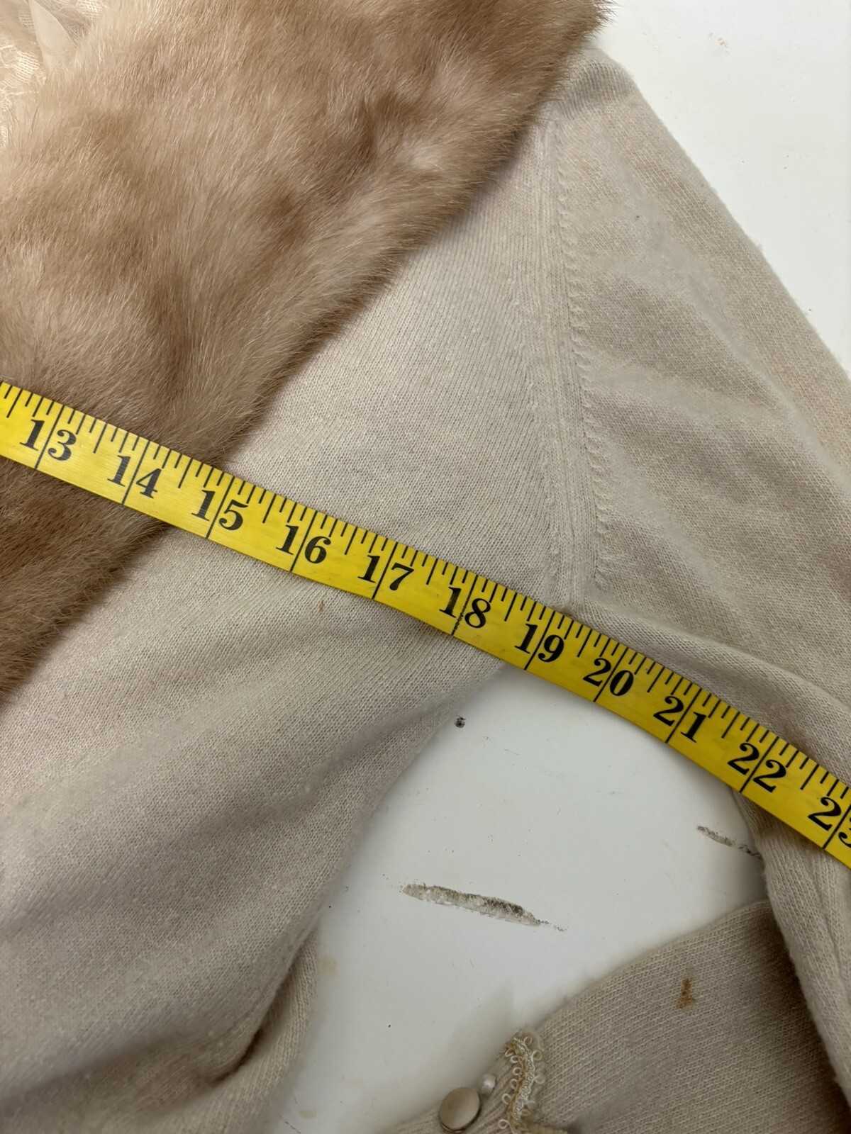 Vintage Cashmere Mink Trim Cream Sweater, S/M By ALTMANN OF VIENNA