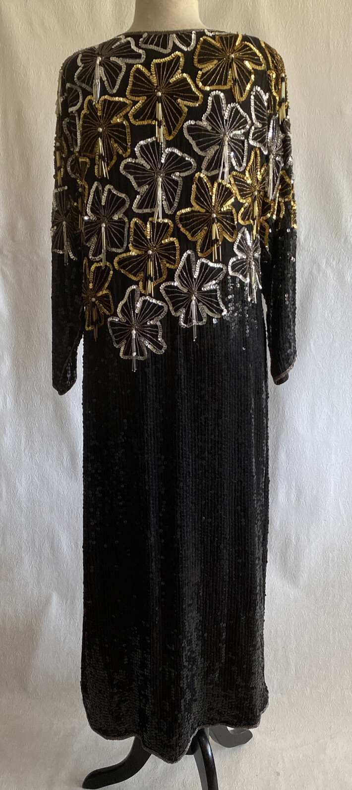Vintage Jean for Joseph Le Bon Black Silk Sequin Dress Gold Silver 1980’s Size S