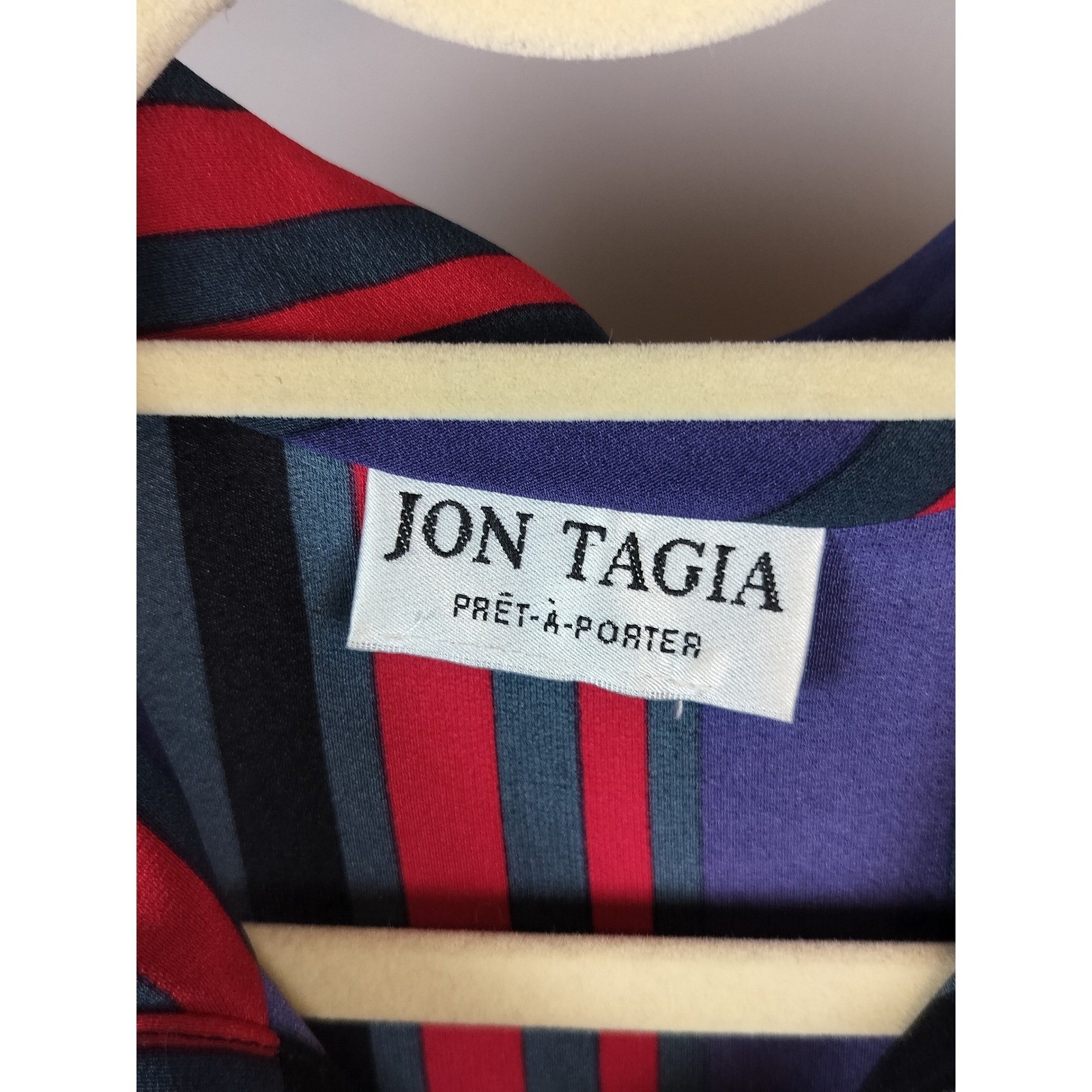 Vintage Jon Tagia Striped Button Down Blouse Red Purple Black Small