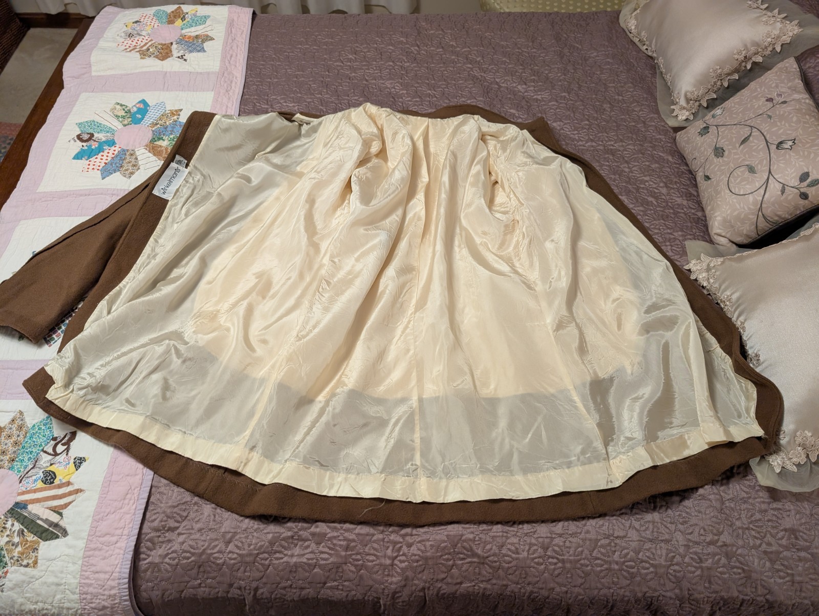 (m) SWINGING! 1960s Wool Swing Wrap Coat WINKELMAN’S Ivory Brown WOOL Vintage