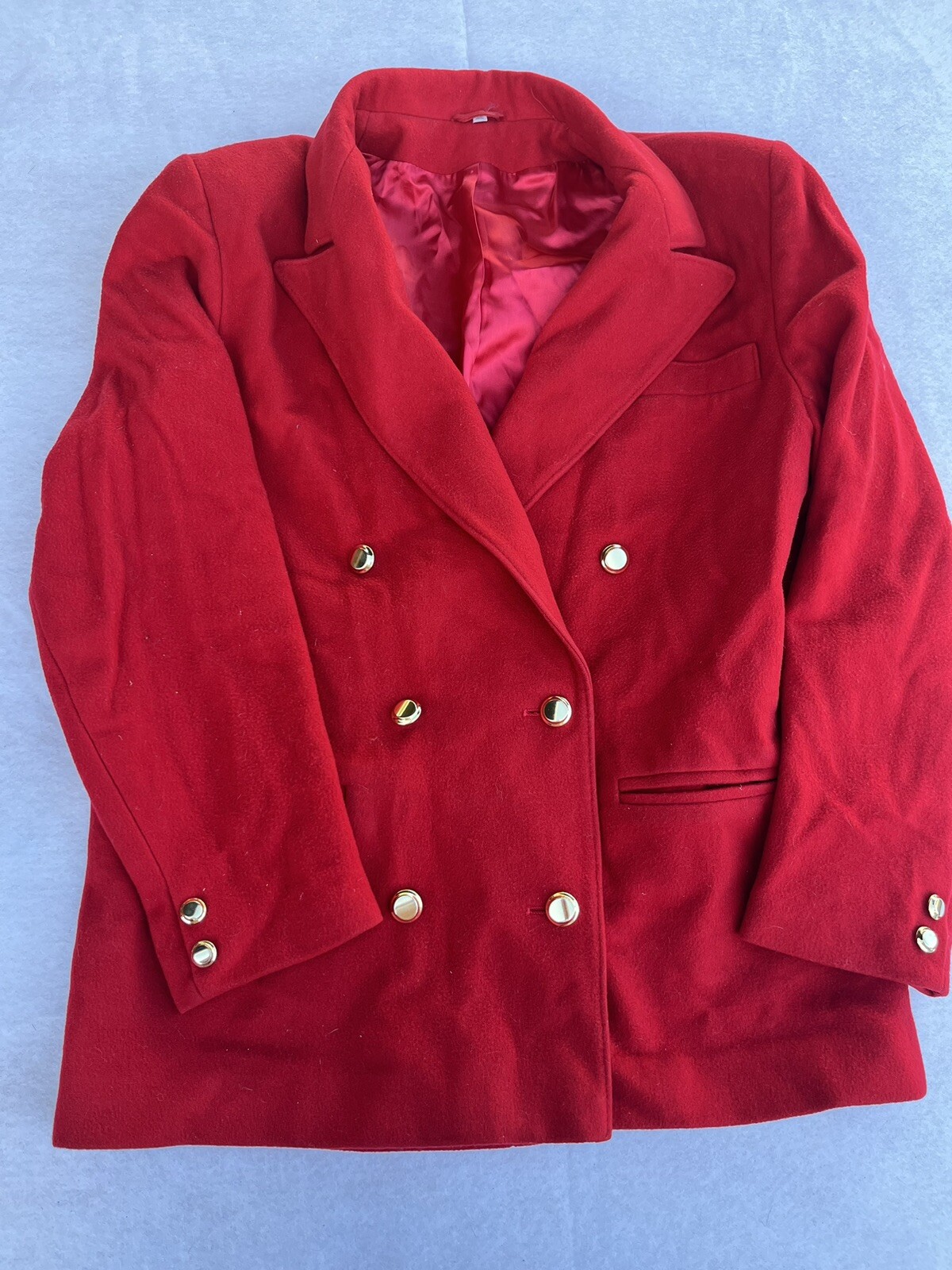 Vintage Red With Gold Button Size 12 Blazer Wool and Cashmere Blend See Pictures