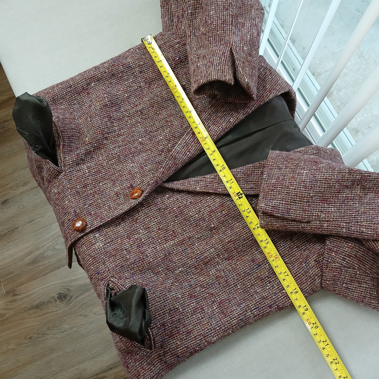Farah for her Burgundy Tweed Blazer 10 VTG 70s wool blend pockets knot buttons
