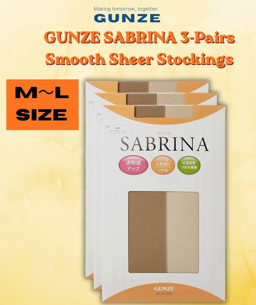 3-Pack GUNZE SABRINA Smooth Zokki Stockings M-L Natural Beige Run-Resistant JP