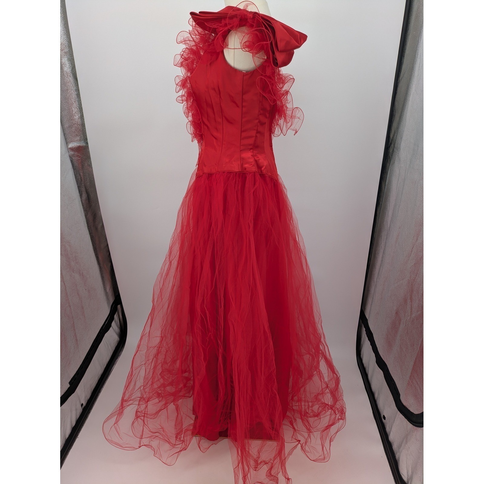 Mike Benet Formals Gown Red Womens Vintage 10 Modern 4 Tulle Satin Bow 80s Dress