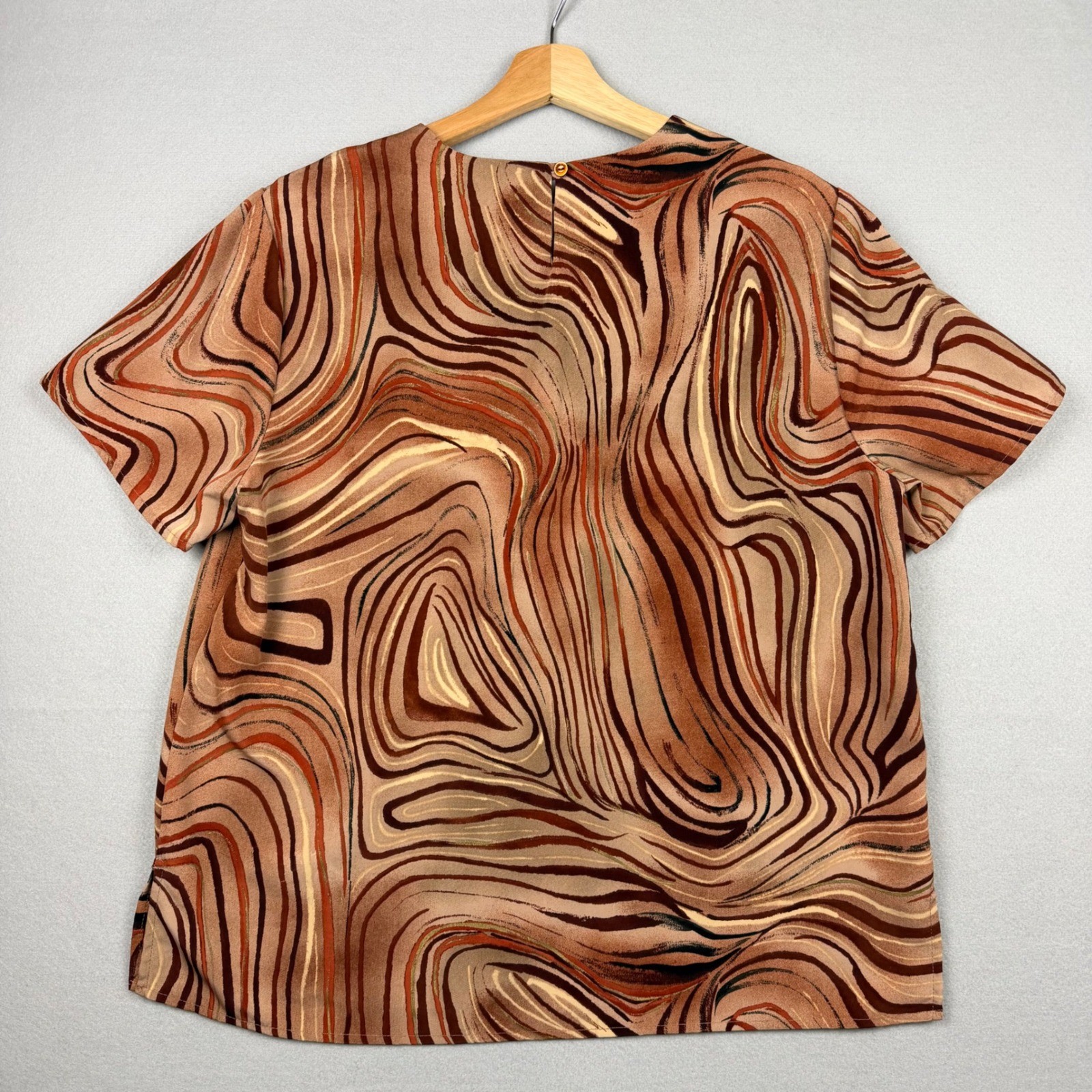 Vintage 90s Maggie Sweet Womens Large Brown Abstract Swirl Finger Prints Blouse