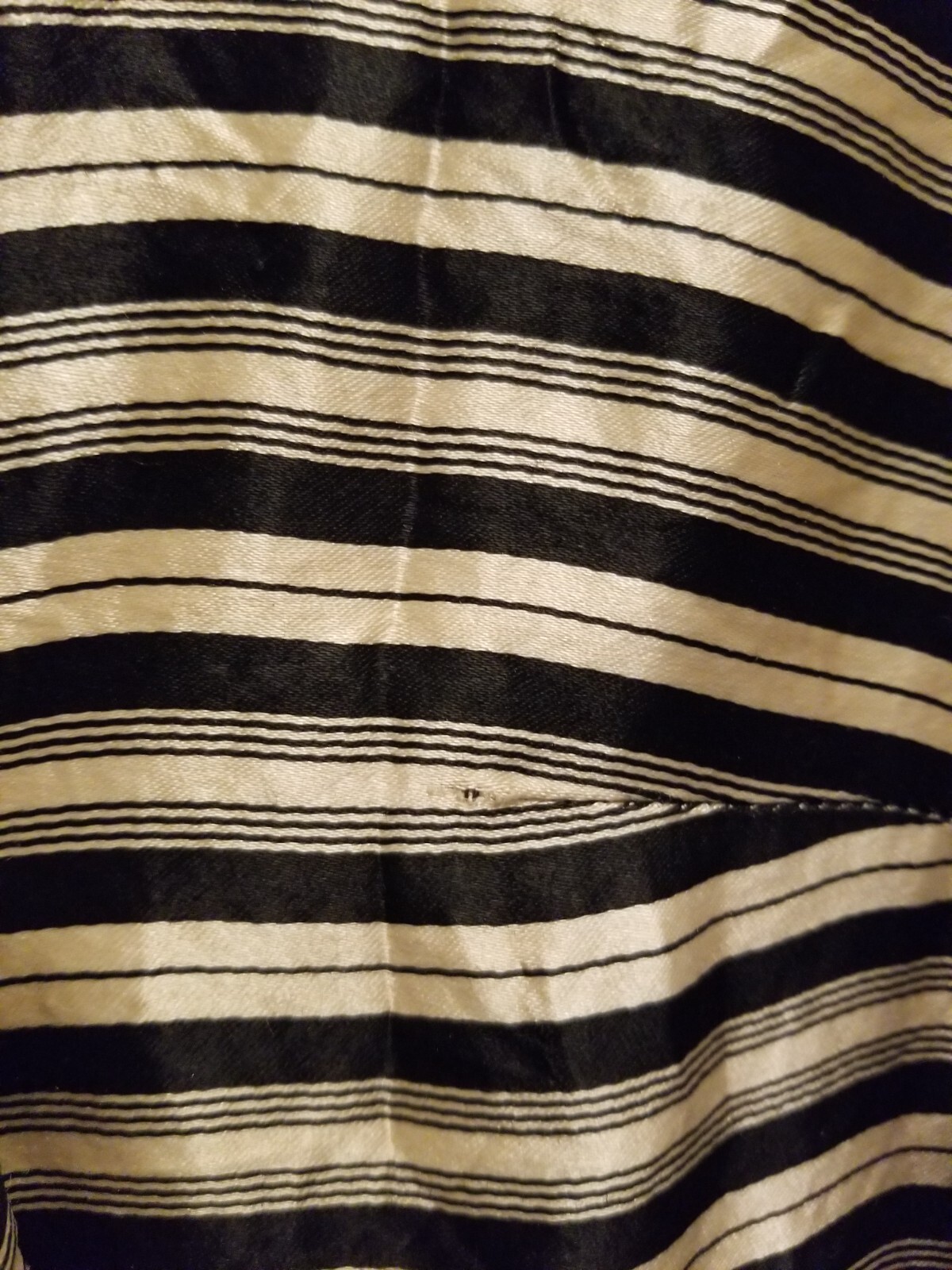 Vintage Retro Cool Mod 1960’s Striped Black and White Satin Coat front pockets