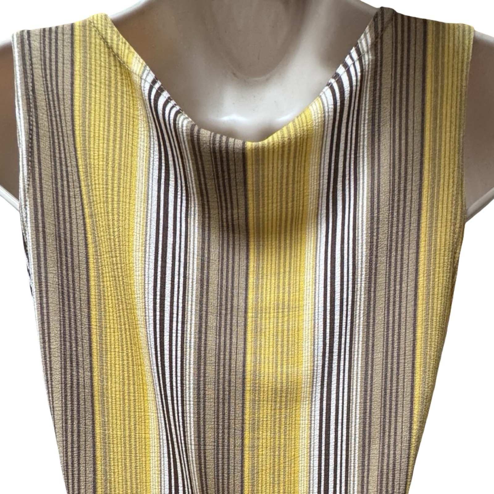Metallic Knit Yellow Brown Striped Sleeveless Top Pia USA Sony Pictures 90s VNTG