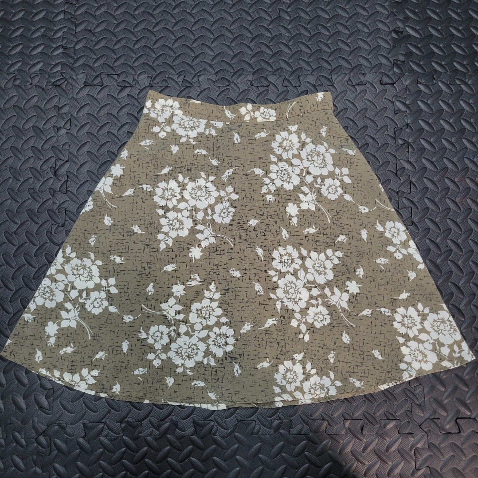 Vintage JAY JACOBS Floral Midi Skirt Beige Cottagecore A-Line Fairycore Boho
