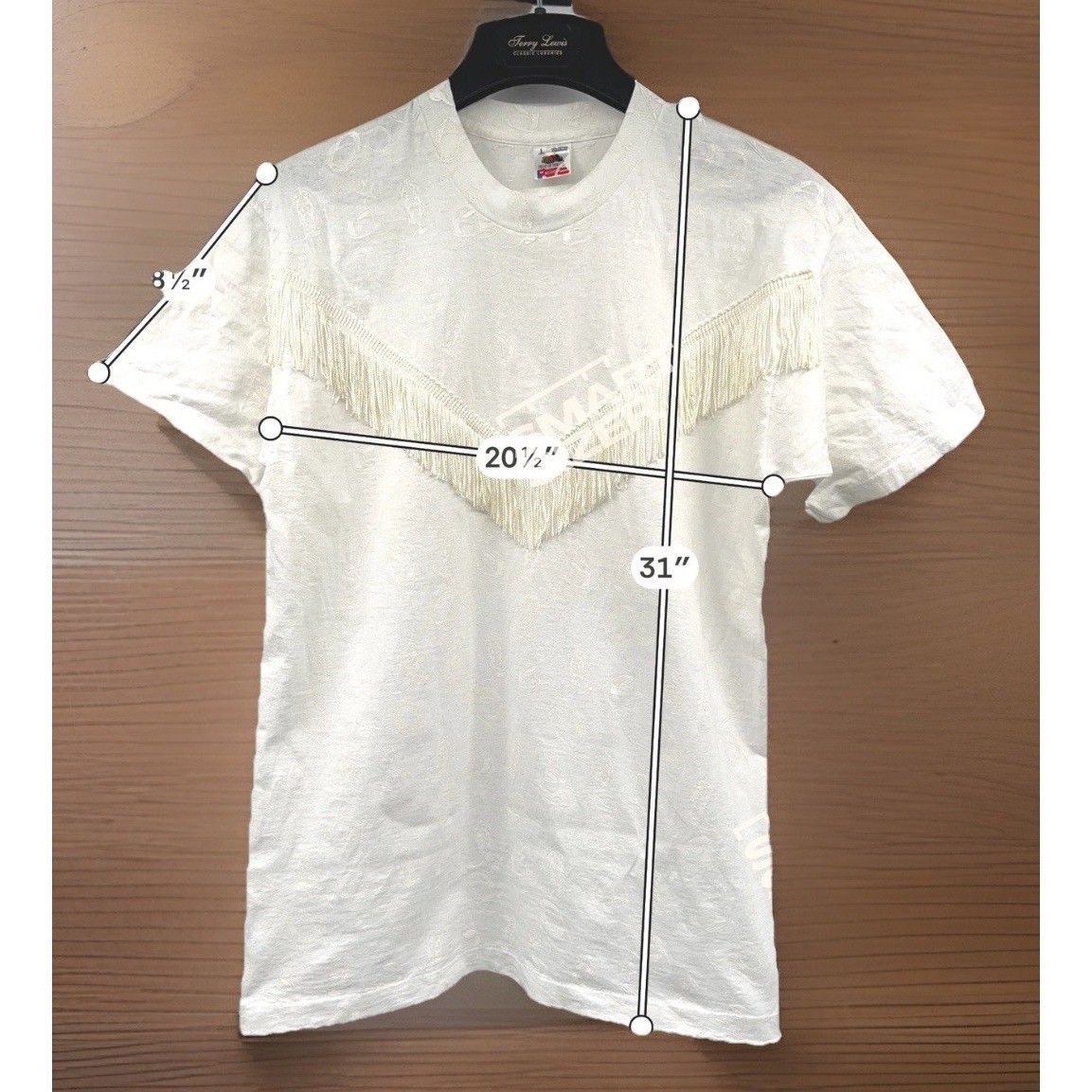 Womens Vtg 90s Western Fringe T-Shirt White Embossed Cowgirl Fruit of the Loom