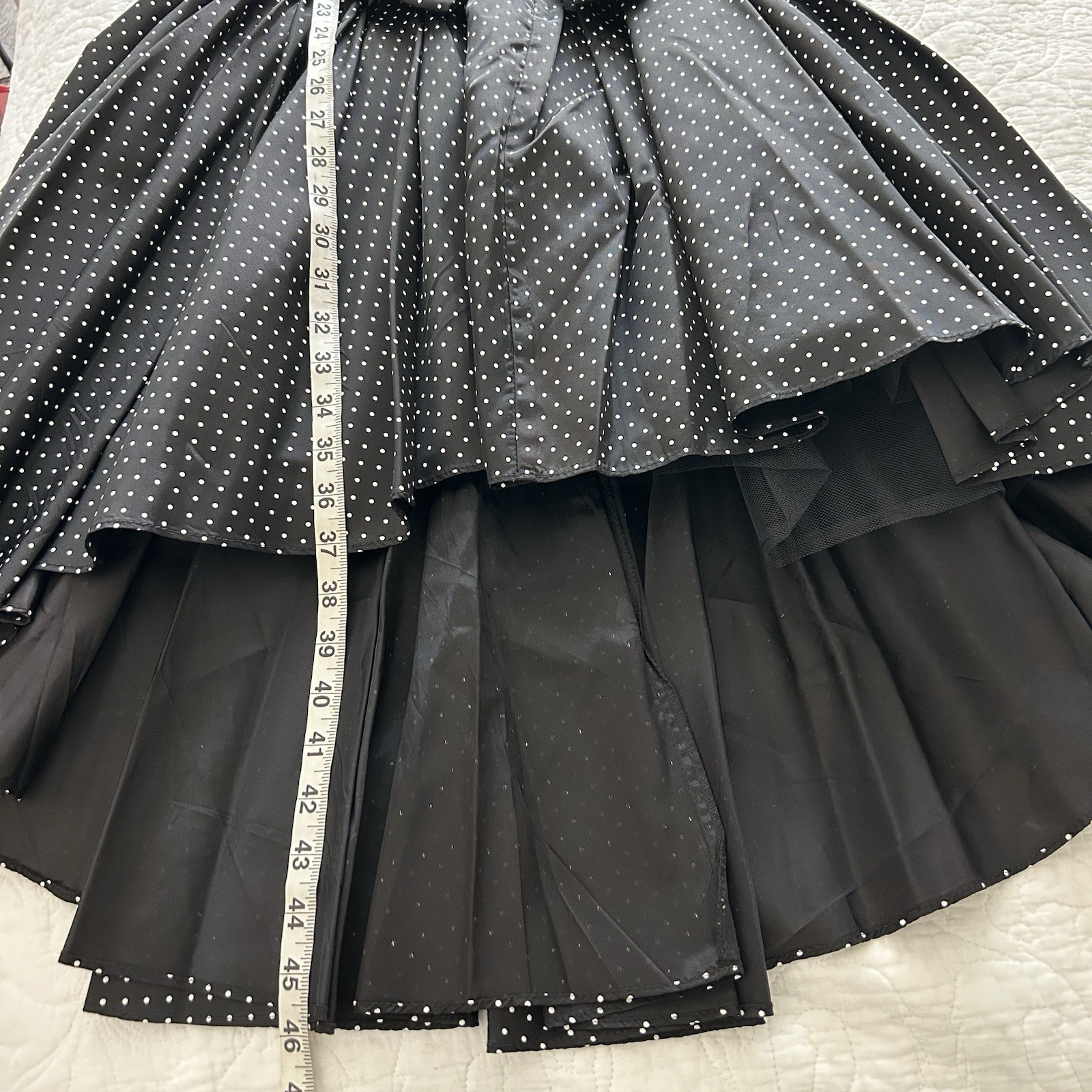 Vintage 80s Polka Dot Prom Party Dress Balloon Puff Sleeve Drop Waist Hi-Low Hem