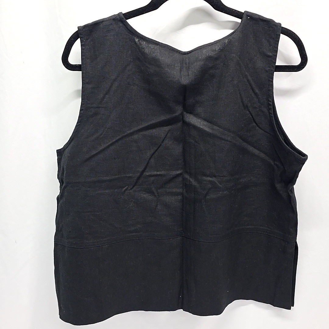 Vtg Erin London Tank Top Women PL Black Linen Blend Floral Embroidered Beaded