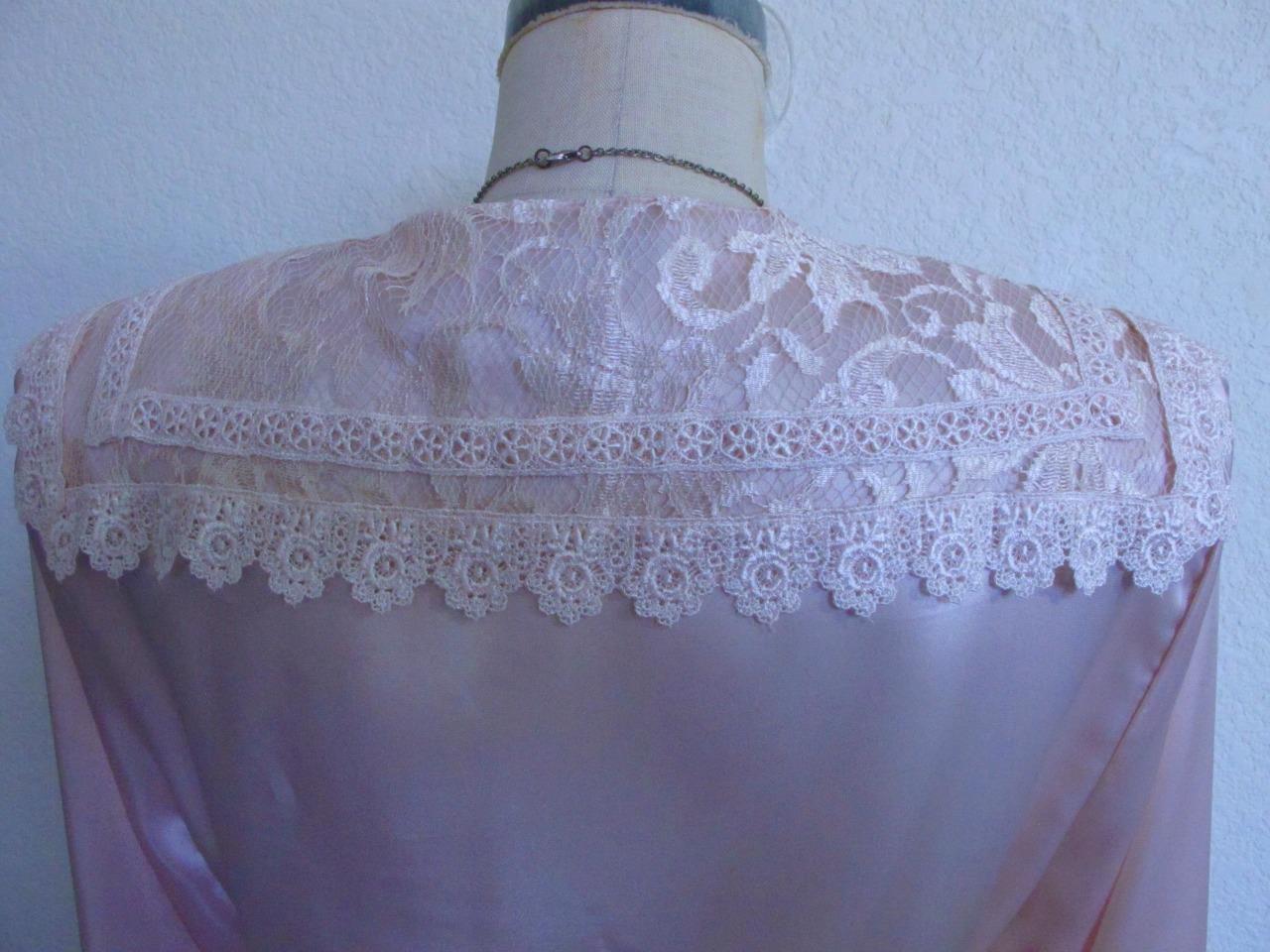 Vintage San Andre Silky Blouse 10 Pink Lace Victorian Collar Slick Shiny Satin