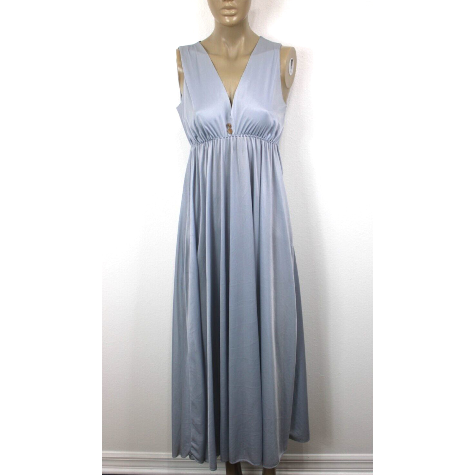 Nightgown Size S Vintage 70’s Silver Gray Satin Silky Long Full Flowy Women’s
