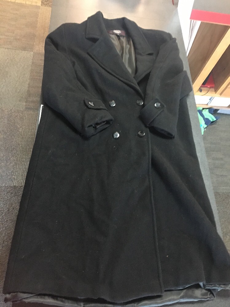 ~STEPHANIE MATHEWS PETITES WOMENS BLACK WOOL COAT LONG WOOL PEACOAT SZ 16P B98