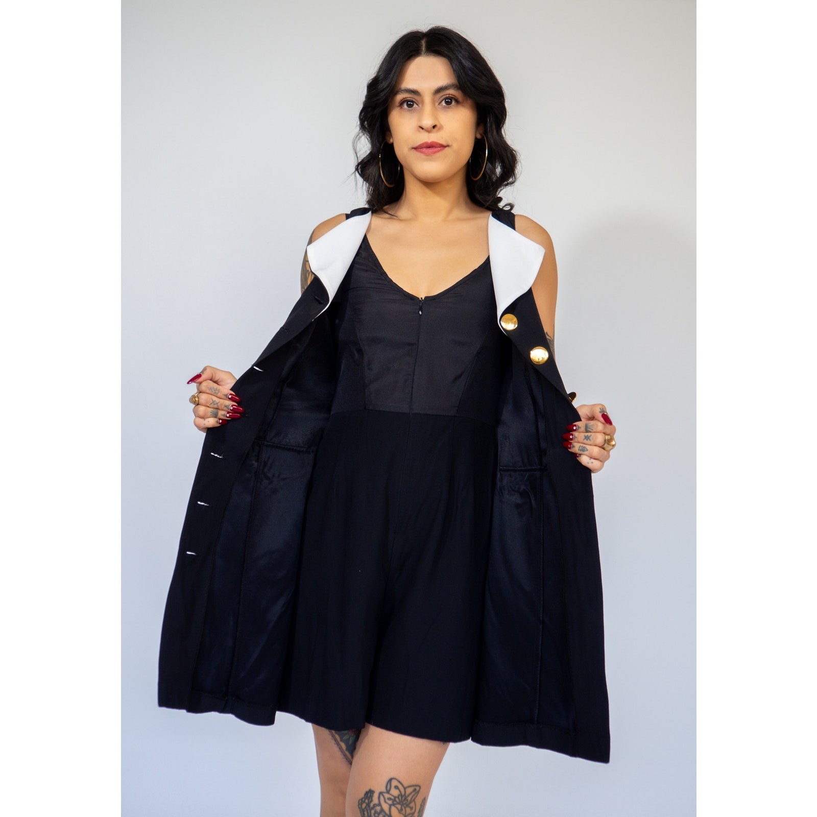Vintage 90s Cache Black Tuxedo Dress/Romper