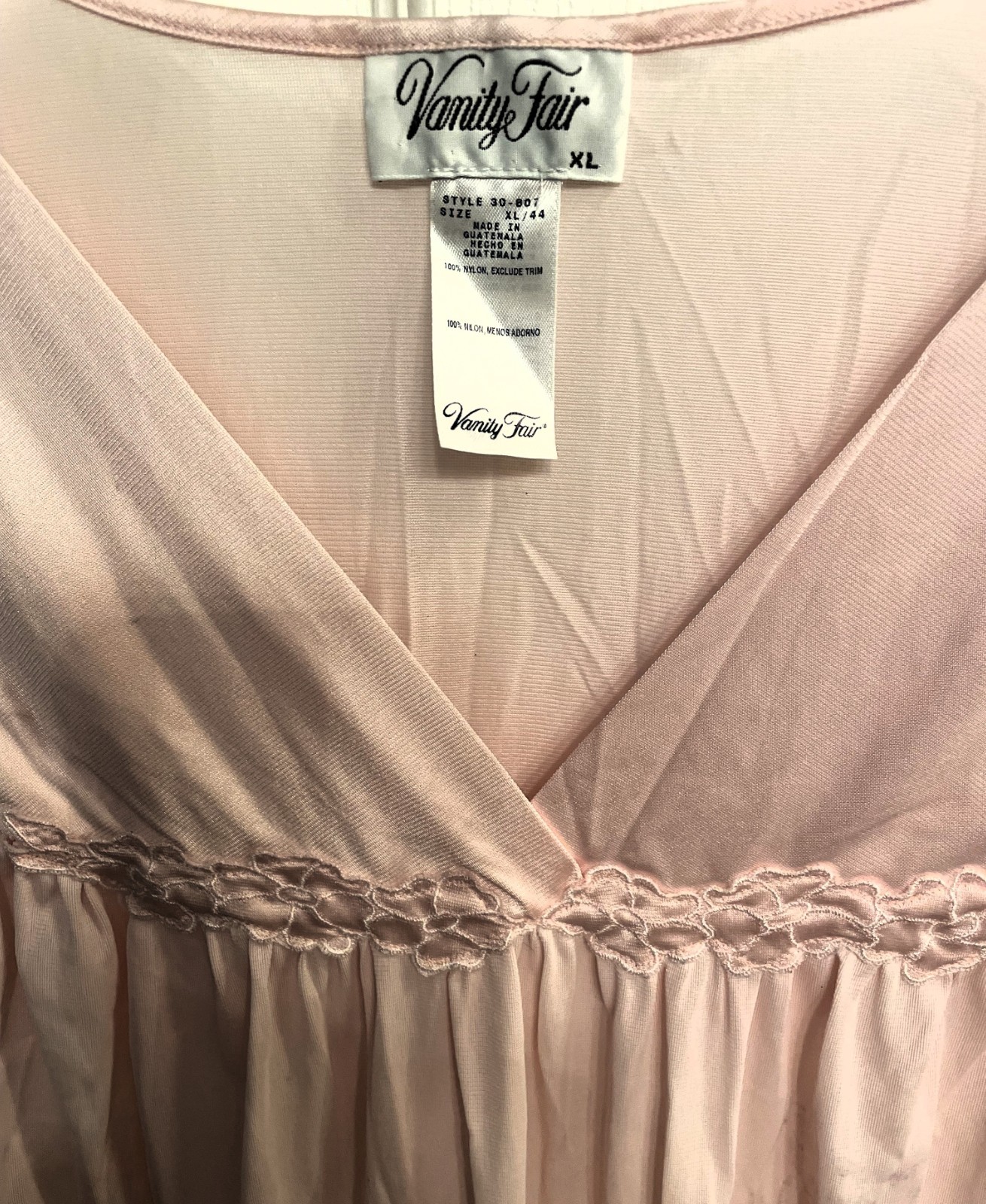 Vtg Vanity Fair Nightgown XL/44 Soft PINK Nylon XL Style 30-807 Silky Sissy