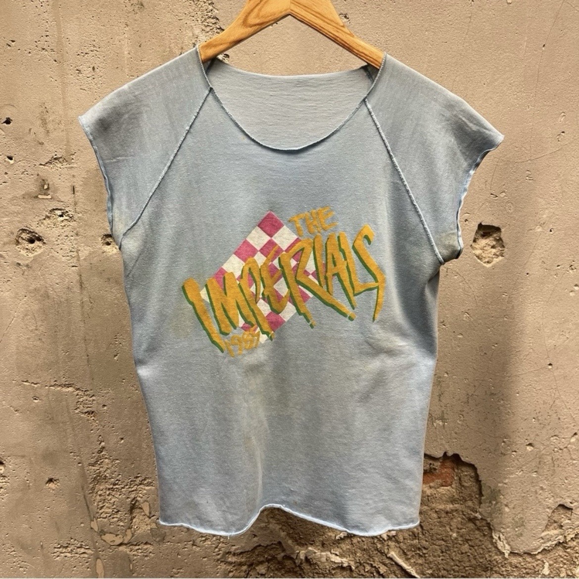 Vintage 80s The Imperials Raglan Cut Blue Colorful Print Band Tee M/L 1985