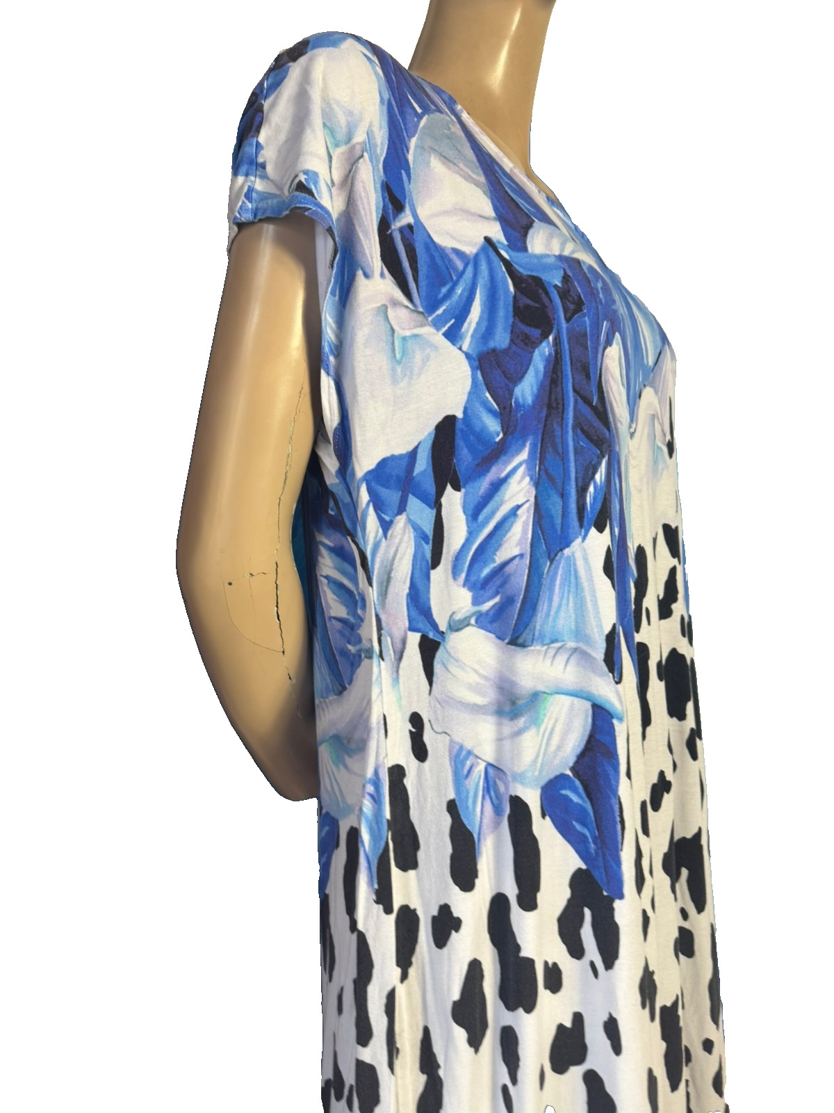 Louis Féraud dress jersey blue white size 40/42 designer print viscose Paris