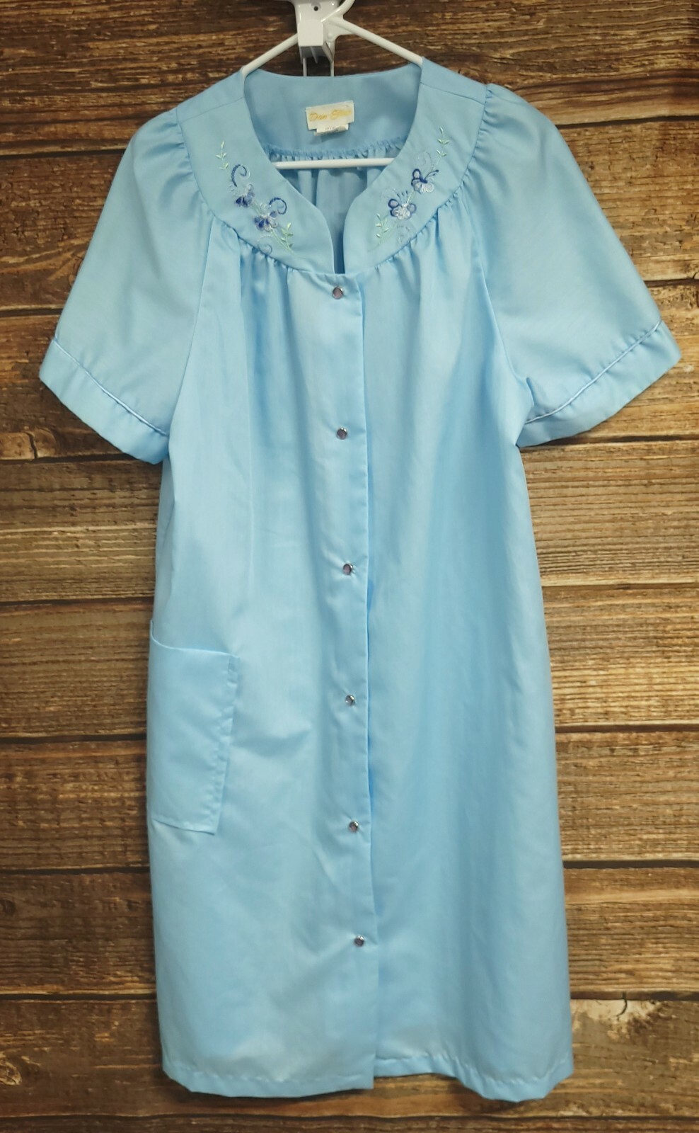 Vintage Dan-Ellen Women’s Size 38 Blue House Dress Snap Front Fits Extra Large