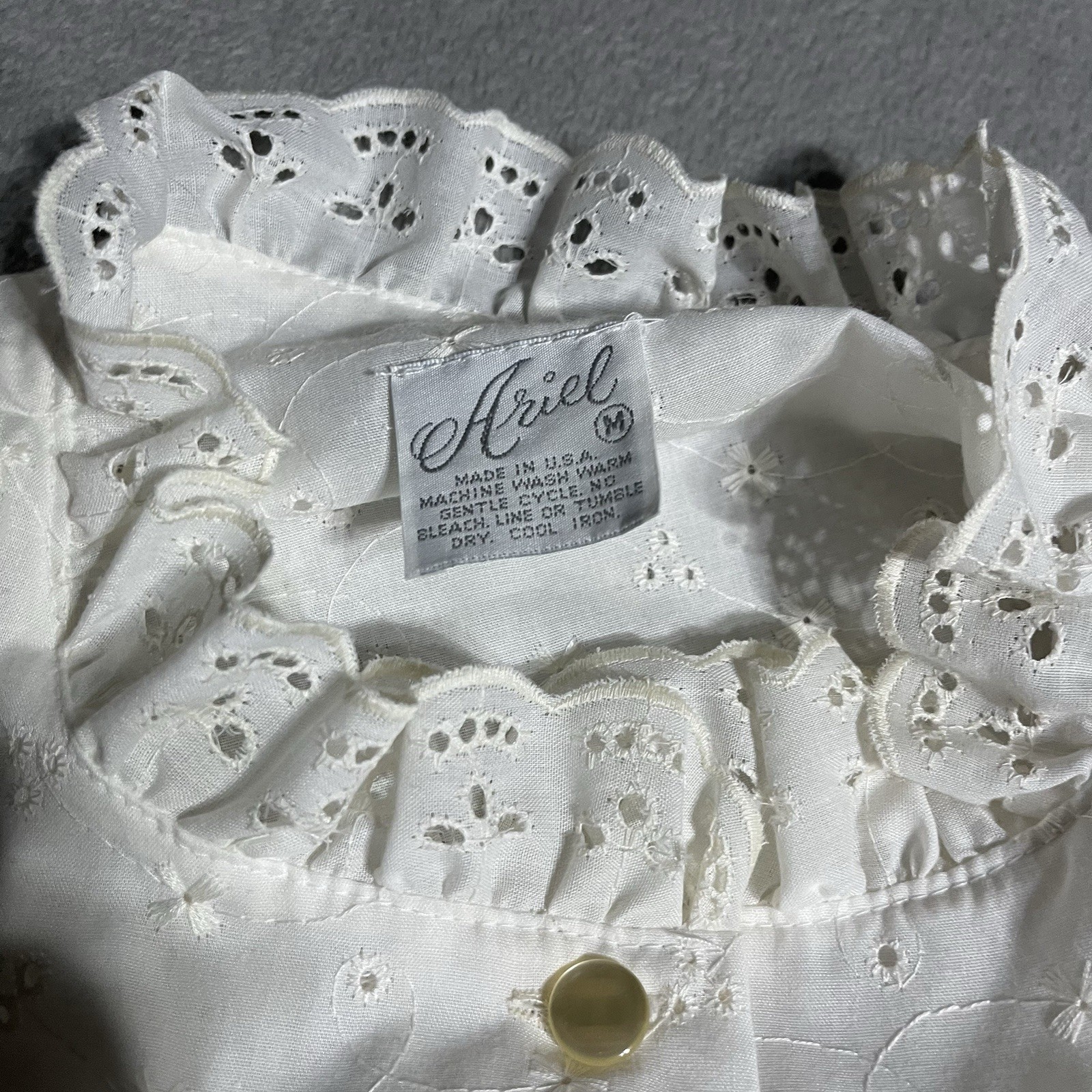 Vintage Ariel Dress Womens Medium Ivory Eyelet Button Front Ruffle Prairie