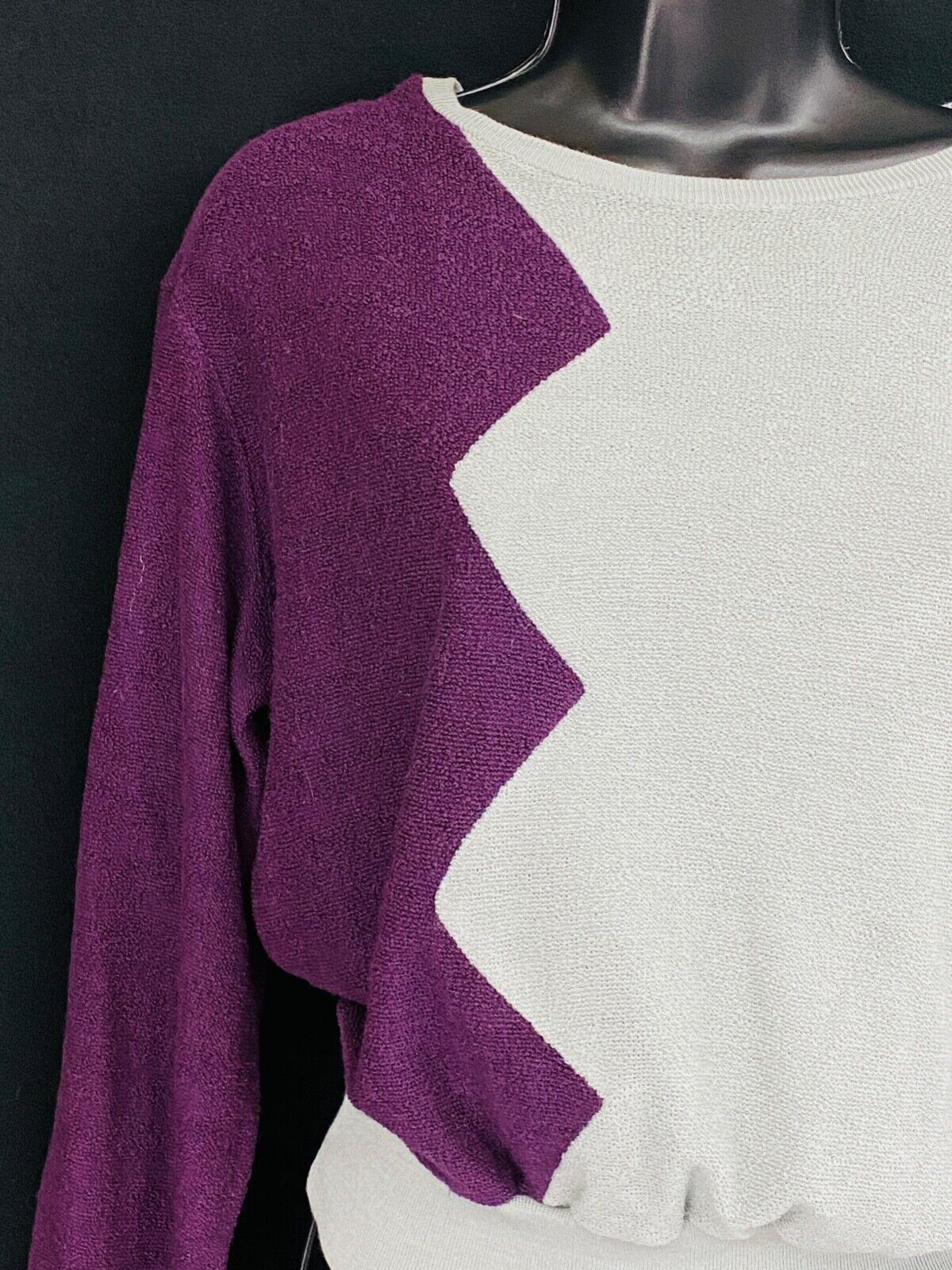 Vintage 1970s purple gray crop top sweater shirt asymmetric oversize long sleeve