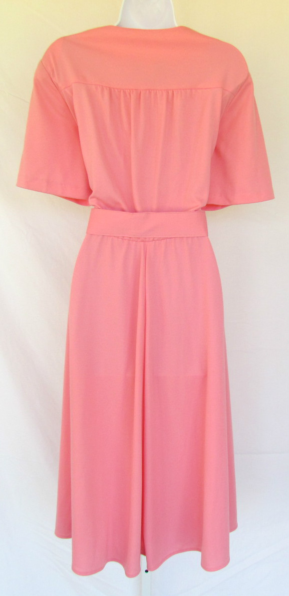 VINTAGE 1960s 70s DRESS ALICIA PINK BELT PADDED SHOULDERS 39″ BUST