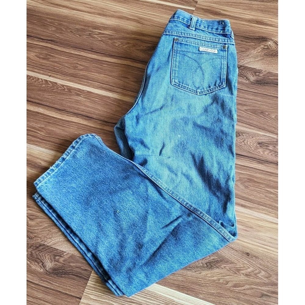 Vintage 80s Mom Jeans Calvin Klein 35×30 High Waisted Med Wash 38 USA Denim