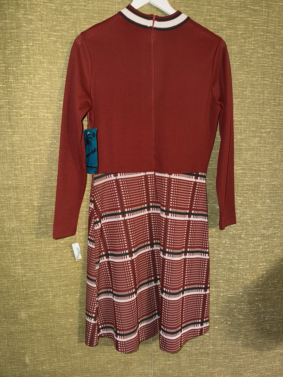 VTG 1970s Flomar Knits 2-Piece Dress & Cardigan Set Mod Geometric Knit Size L/16