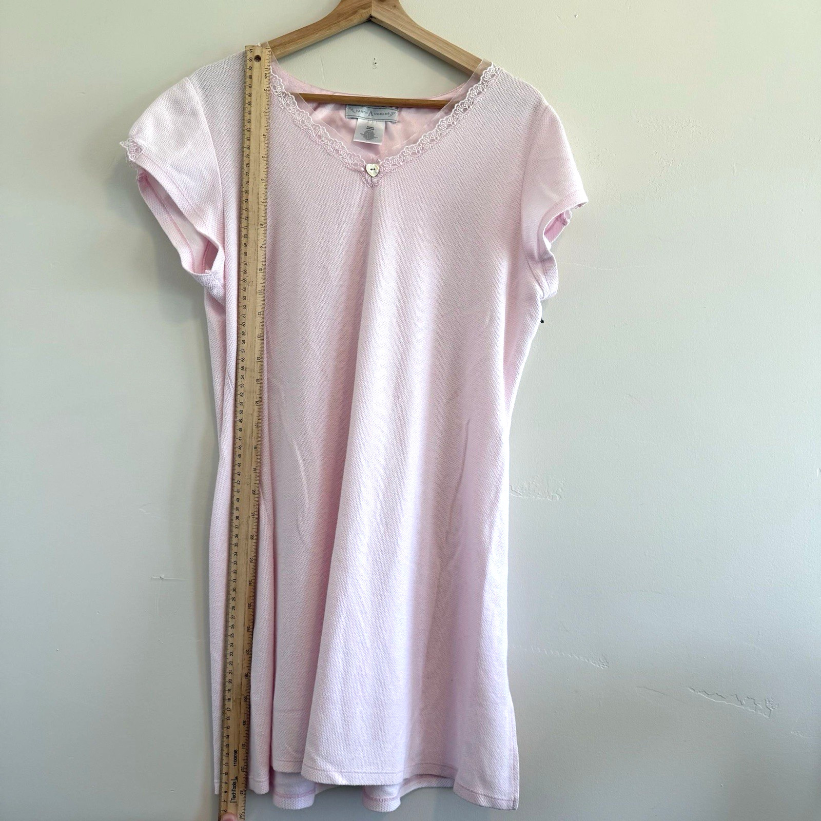 Vintage 90s Earth Angels pink Knit Lace Trimmed Night Gown size M