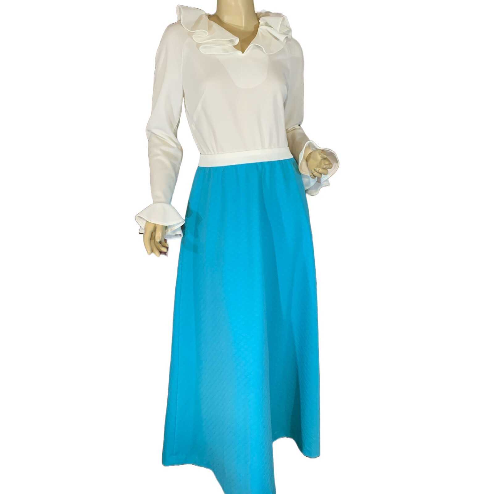 Women’s Blue & white Vintage 1970’s Unbranded Handmade Maxi Dress Sz s/m