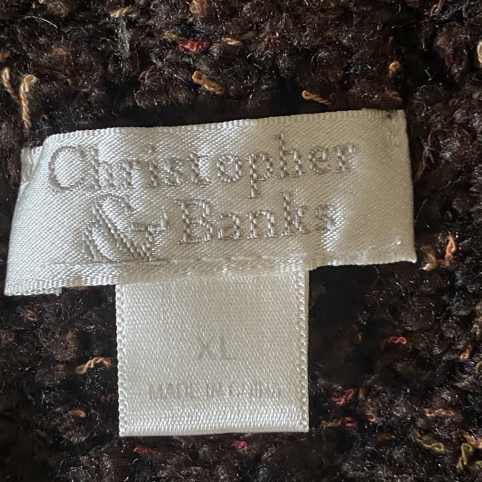 Vintage Christopher & Banks Brown Sweater XL Extra Large Long Sleeve Wood Accent