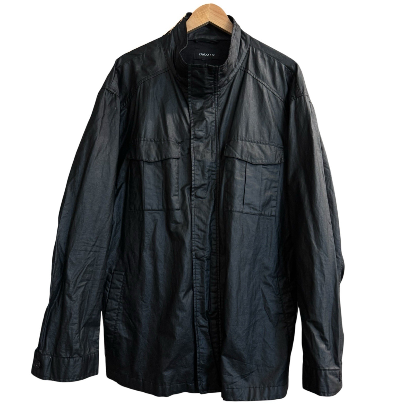 Vintage 90’s Claiborne Faux Leather Adjustable Waist Pockets Coat Large #97