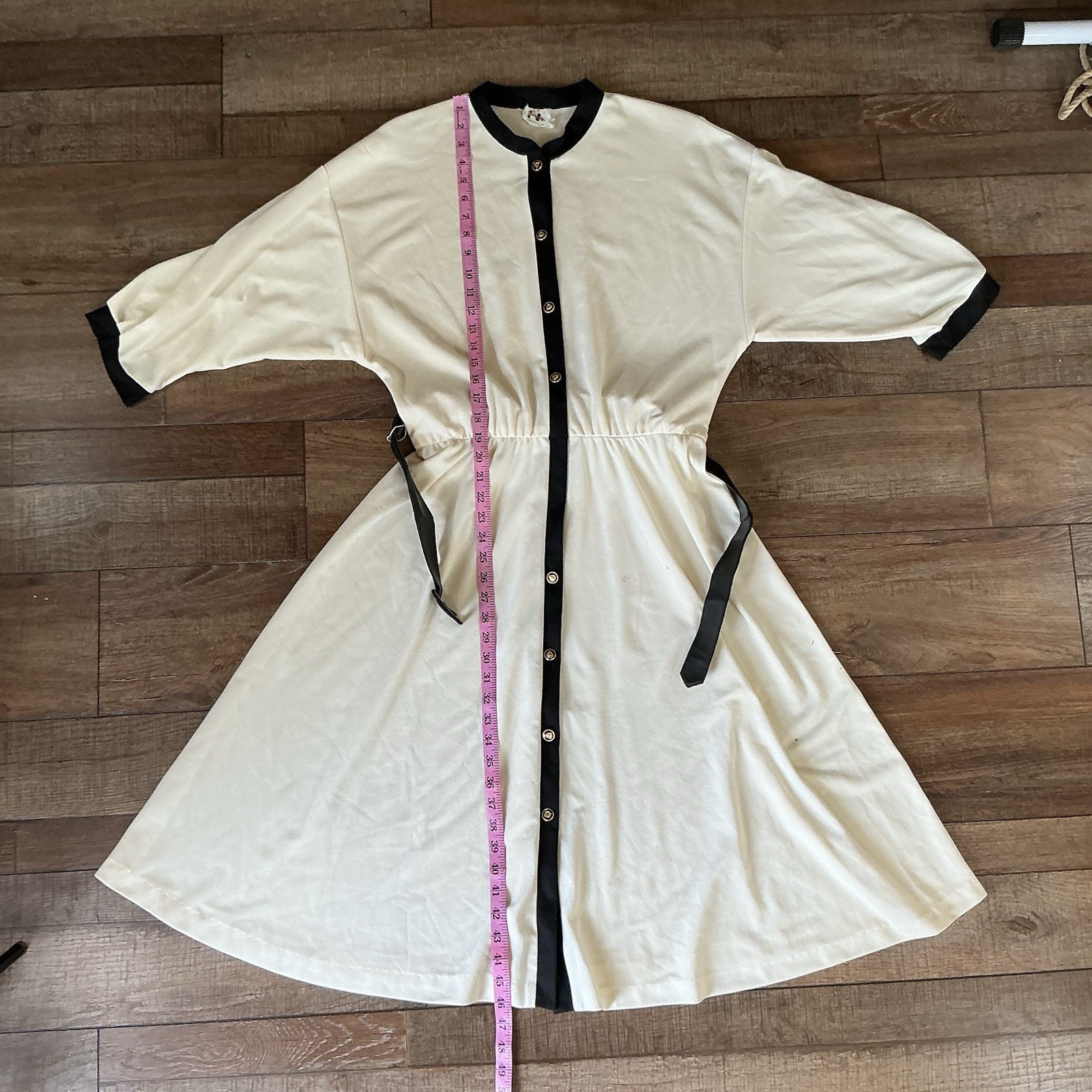 VTG Marty Gutmacher Dress Wmns 16 Ivory Black Trim Button Front USA Made #171216