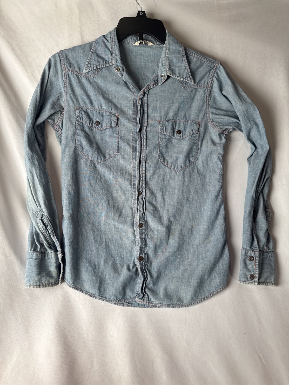 Vintage 70s Landlubber USA Blue Denim Shirt Western Snap Up Women’s Hippie Boho