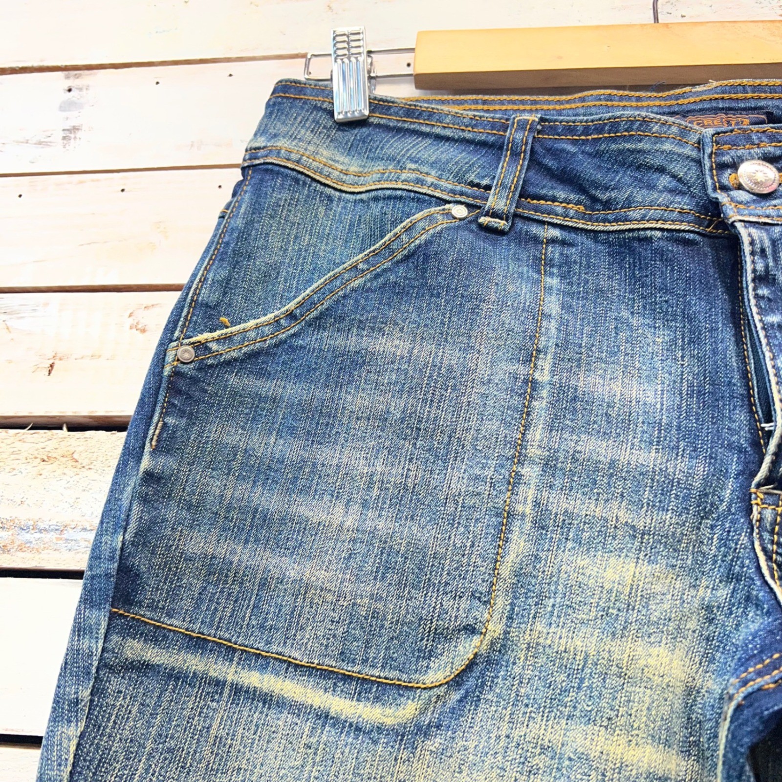 Crest Y2K Flare Wide Jeans Low Rise Pocket Detail Stretch Denim 13/14
