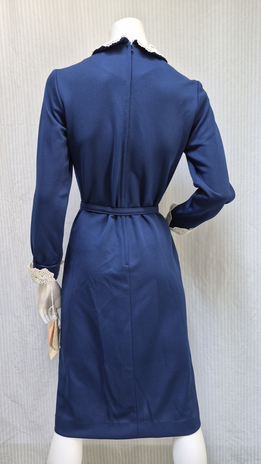 NWT Vintage 1960s MARCY LYNN Blue Knit Peter Pan Collar Dress + Belt – Size M