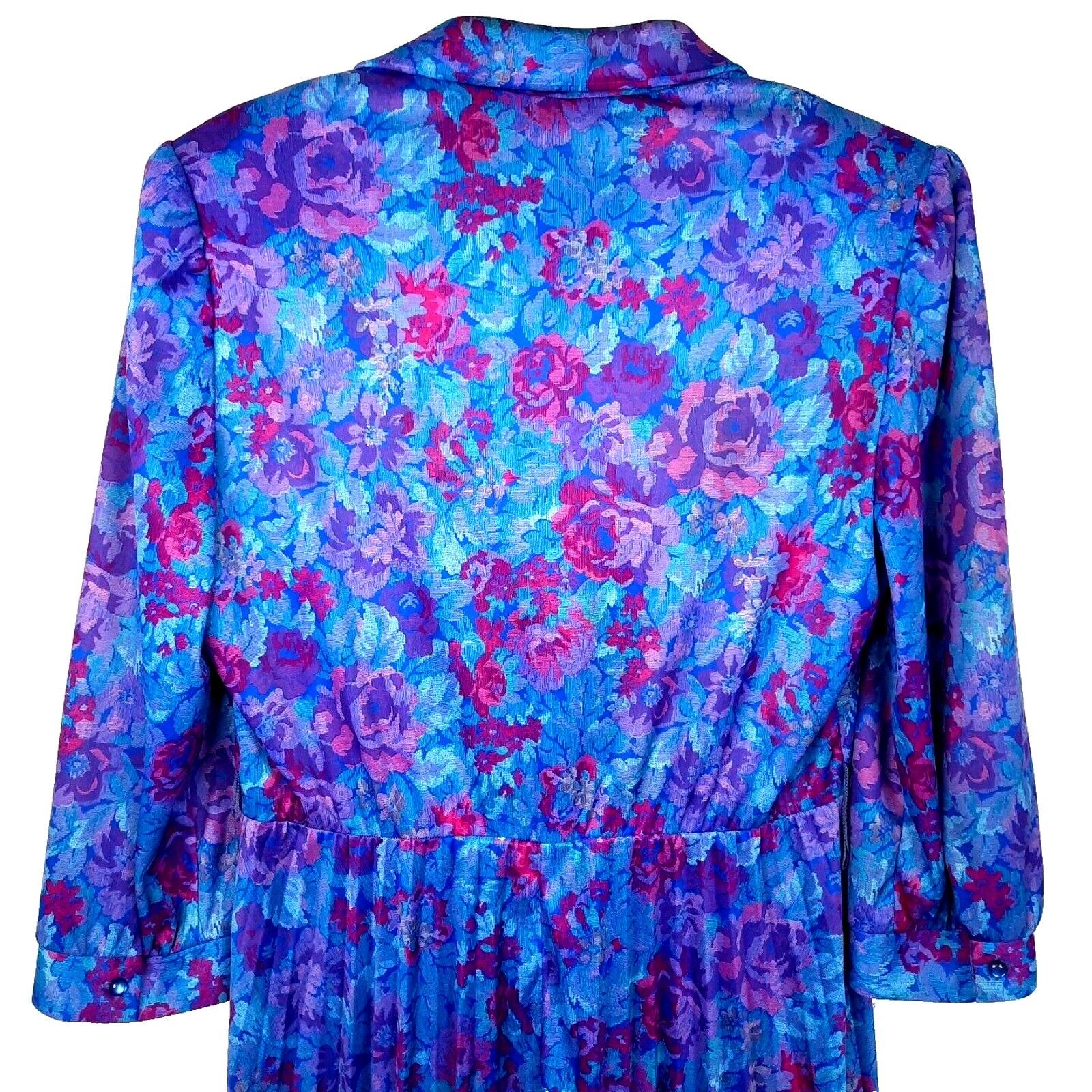 Vtg 70s Whirlaway Floral Pleated Secretary Dress Size 12 Blue Purple Secretary