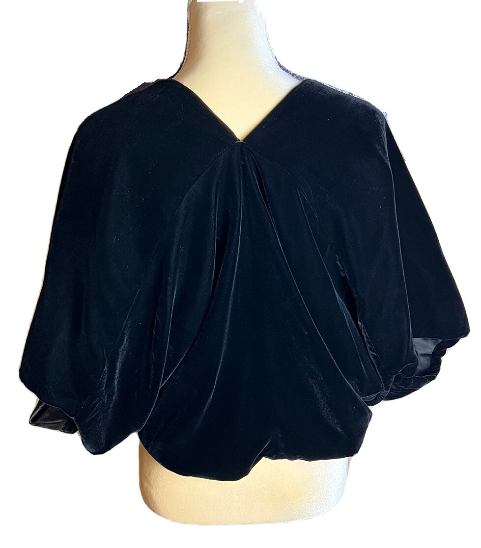 Vintage Giorgio Armani Black Velvet Bolero Shrug Satin Liner W/Studded Signature