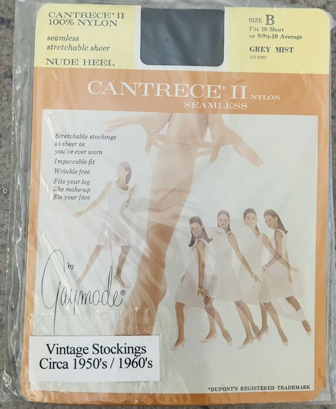 Gaymode Stockings, Cantrece II Seamless, Grey Mist, Size B 10 Short or 9-91/2-10