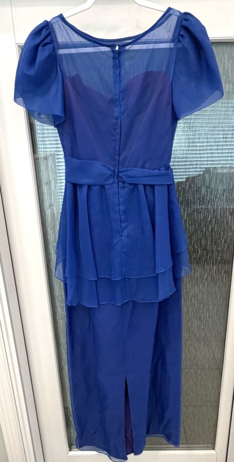 Vintage 1985 Royal Blue Rosette Short Sleeve Prom Party Dress – Sz. 11-12 – USA