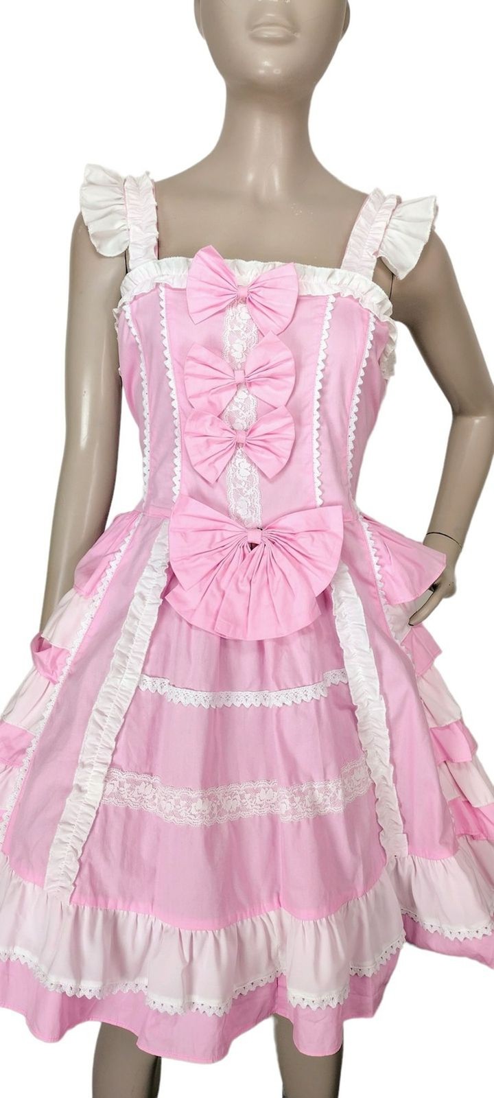 VTG 90s Lolita Bows Ruffles Lace Corset Princess Palace Fairycore Pink Dress