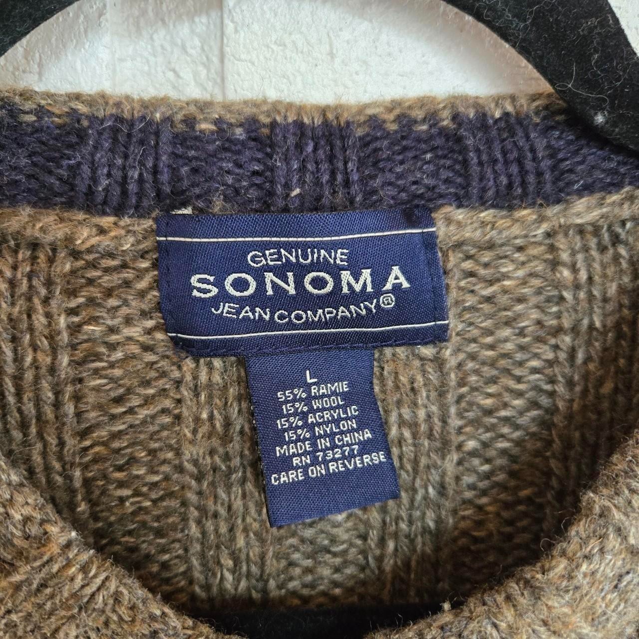 Vtg 90s Y2K Cotton Wool Blend Knit Sweater, Earthy, Brown, Vneck, Sonoma, Size L