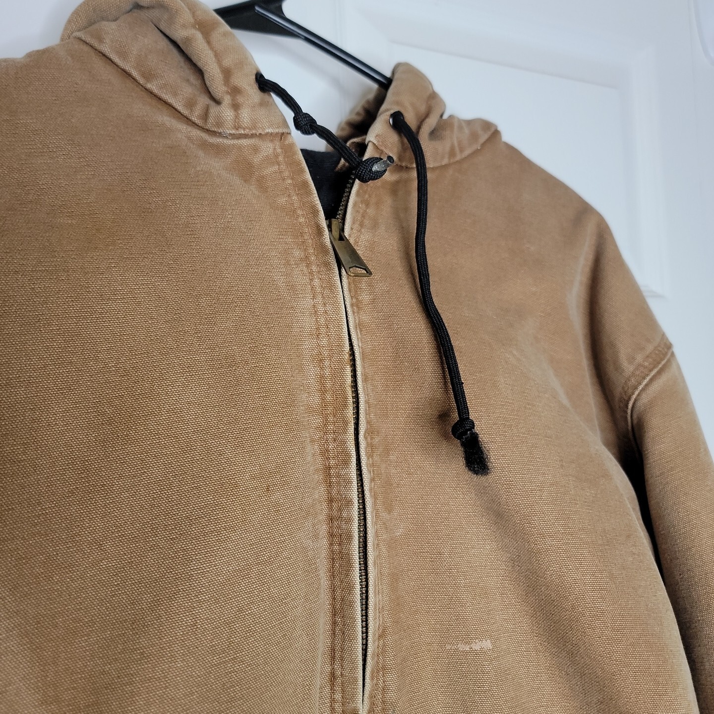 Carhartt For Women Large Tan Brown Hooded Jacket Distressed Worn Vintage Vtg