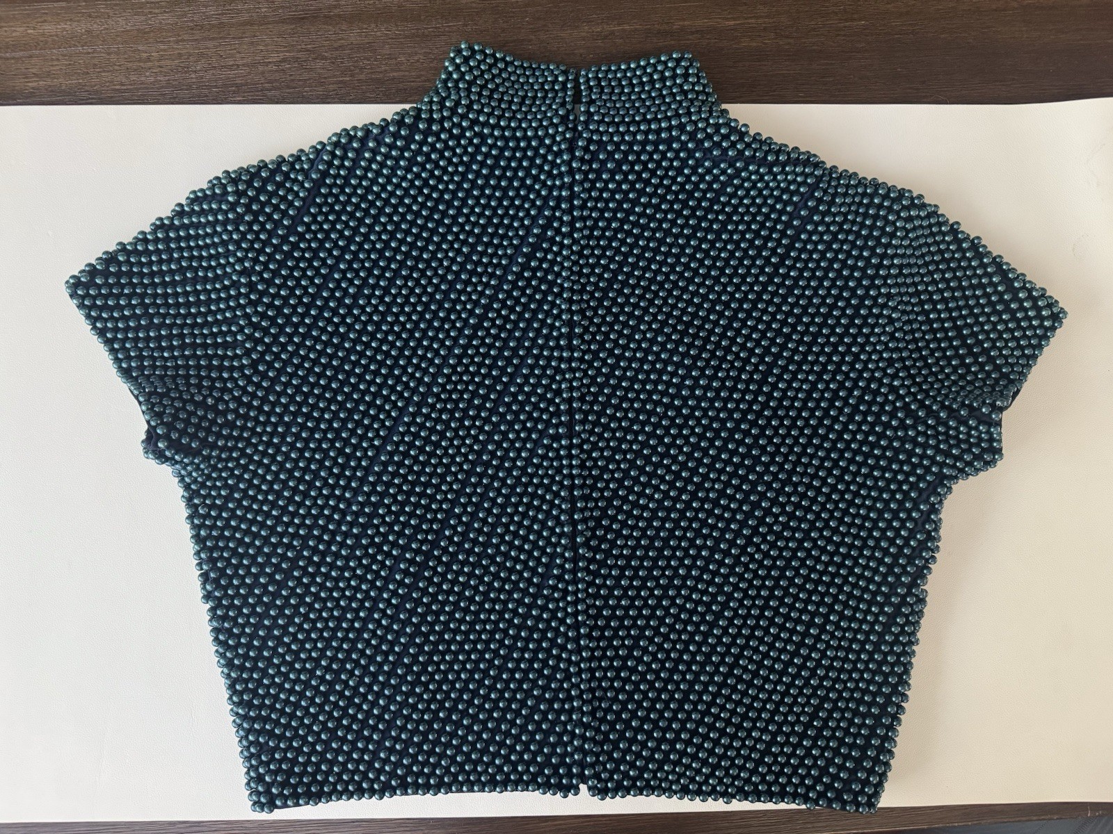 Vintage 80s VIE Victoria Royal Heavy Faux Pearl Beaded Mock Neck Blouse Top 10