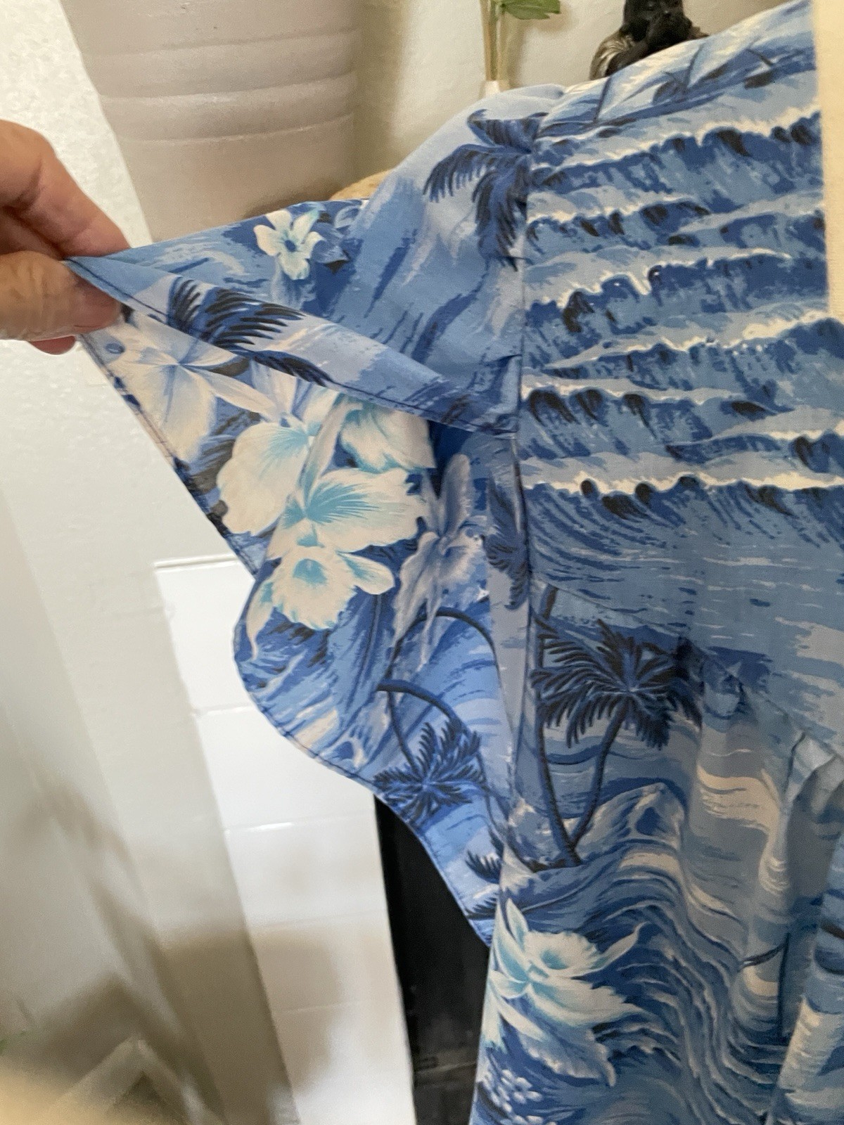 Vint Jade Fashions Made in Hawaii Dress 3XL Empire Tiered Blue Hawaii Hostess