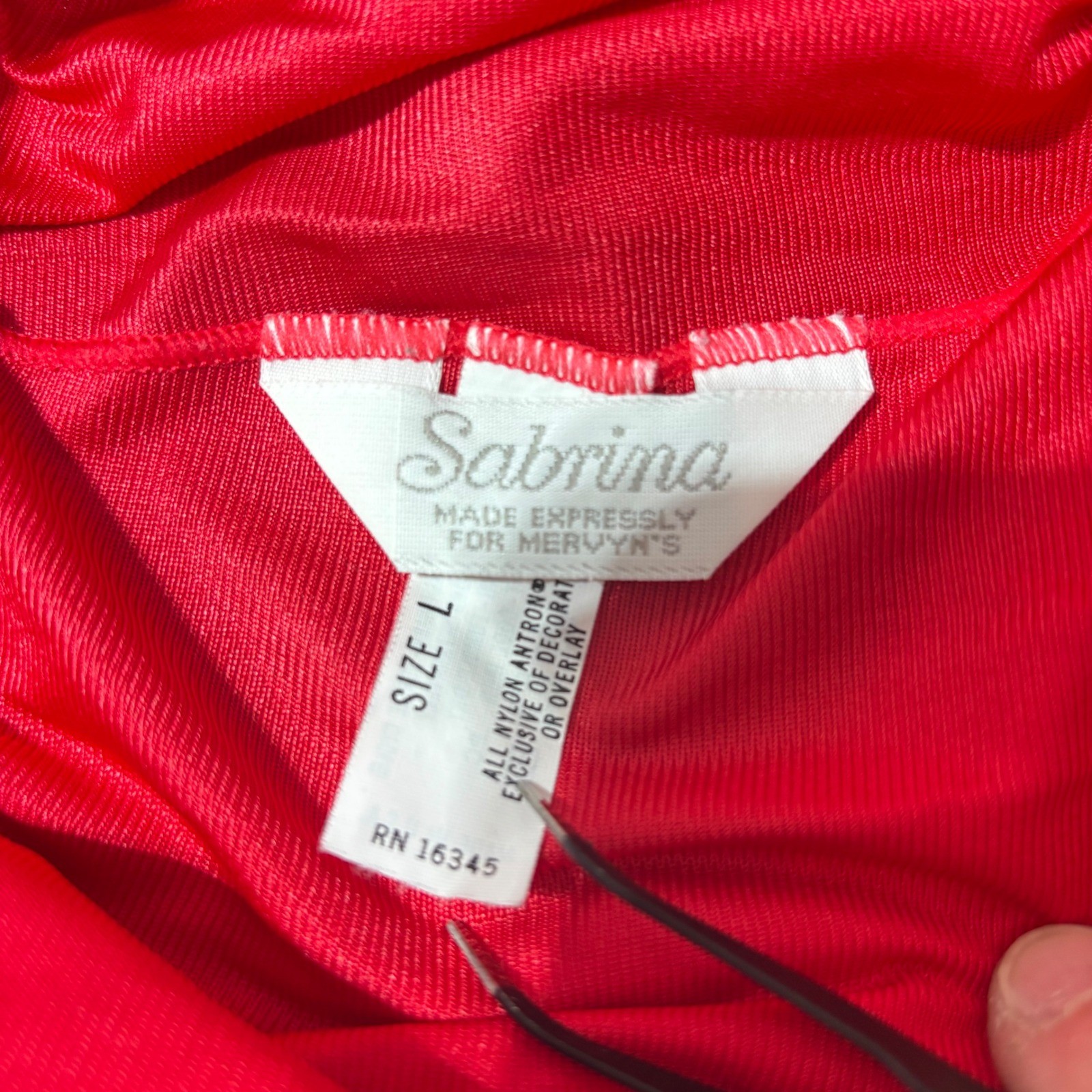VTG 60s Sabrina Red Slip Skirt Lace Side Slit Lingerie Nylon Coquette Sz L